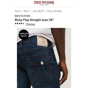 True Religion Ricky Jeans Men's 40x34 USA Made Dark Wash Red Stitch Flap